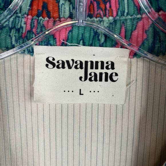 Savanna Jane Jacket Womens L Green Pink Floral Aztec Corduroy Button Up Boho - Picture 3 of 10